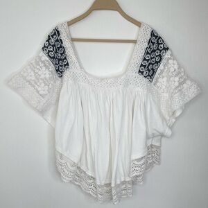 Free People White Lace Blouse size L boho cottage core